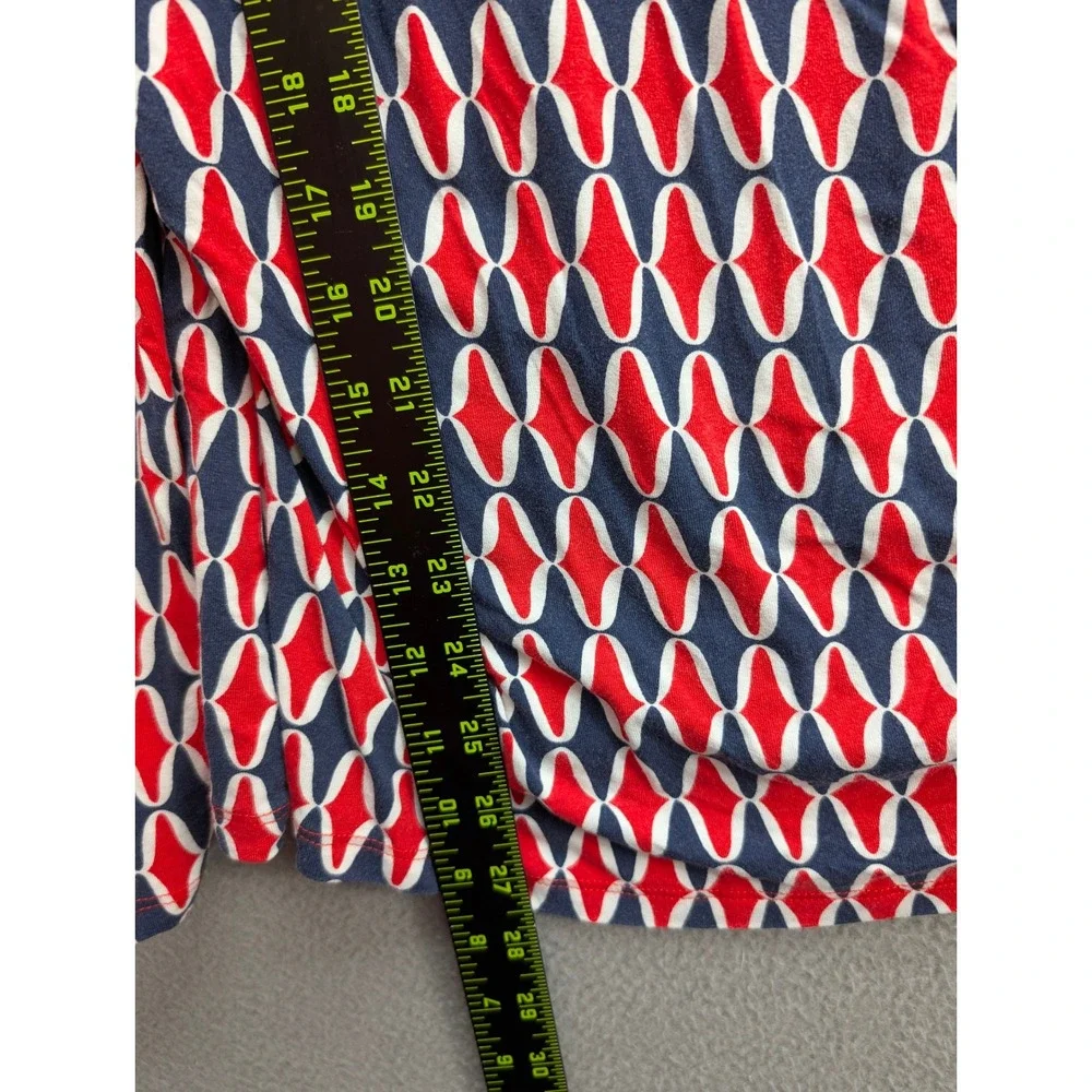 Boden Women's Long Sleeve Wrap Blouse Top Geometric Jersey Knit Navy Red Size 10 - Picture 8 of 11